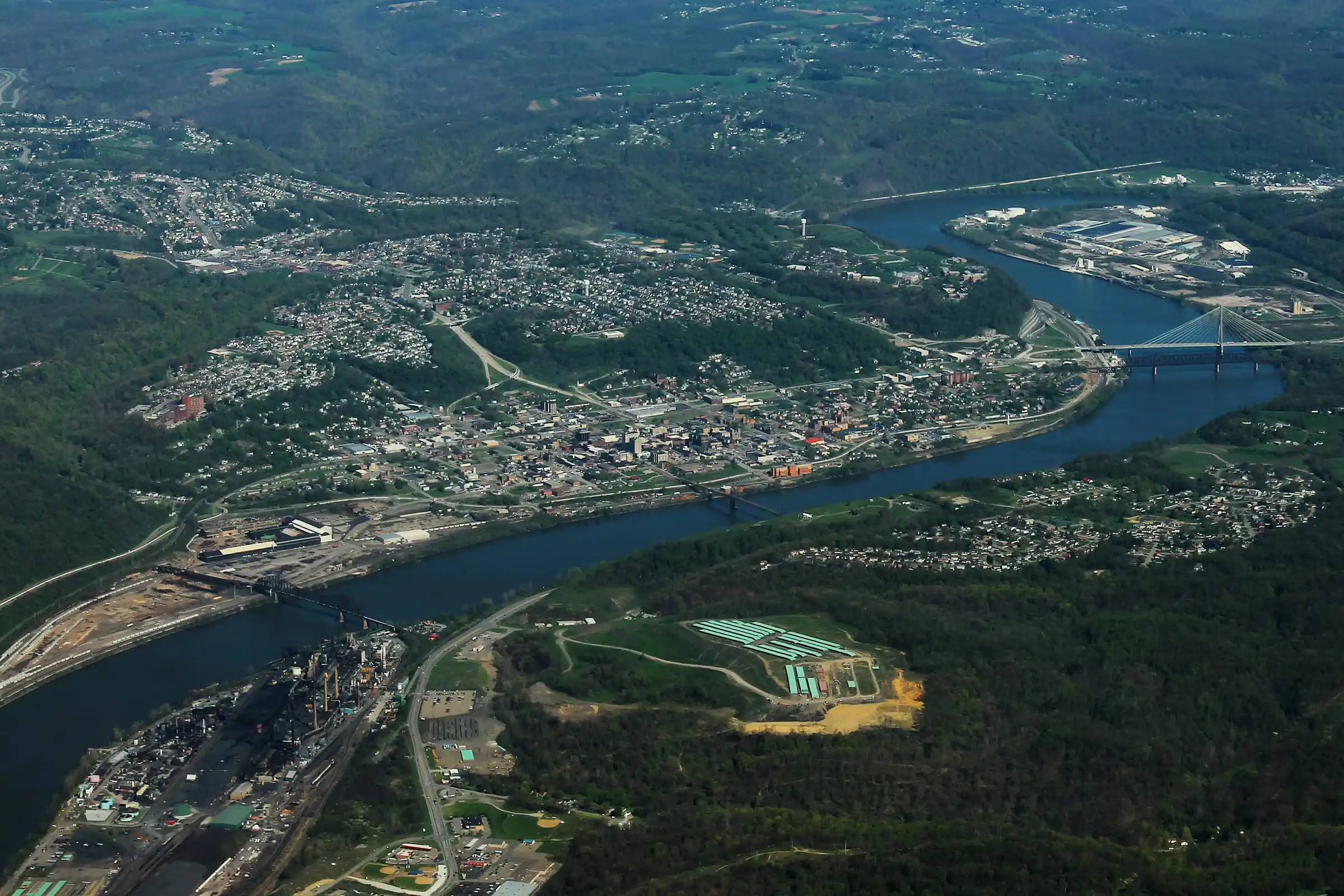Aerial view of the Ohio River between Steubenville, OH and Weirton, WV